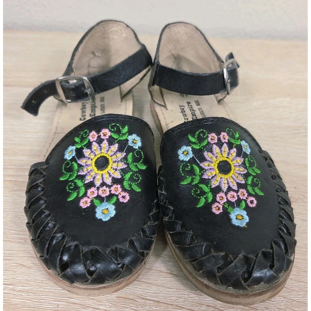 Cowboy Empire Floral Embroidered Leather Huarache Sandals Kids US 12.5 Mexico 19